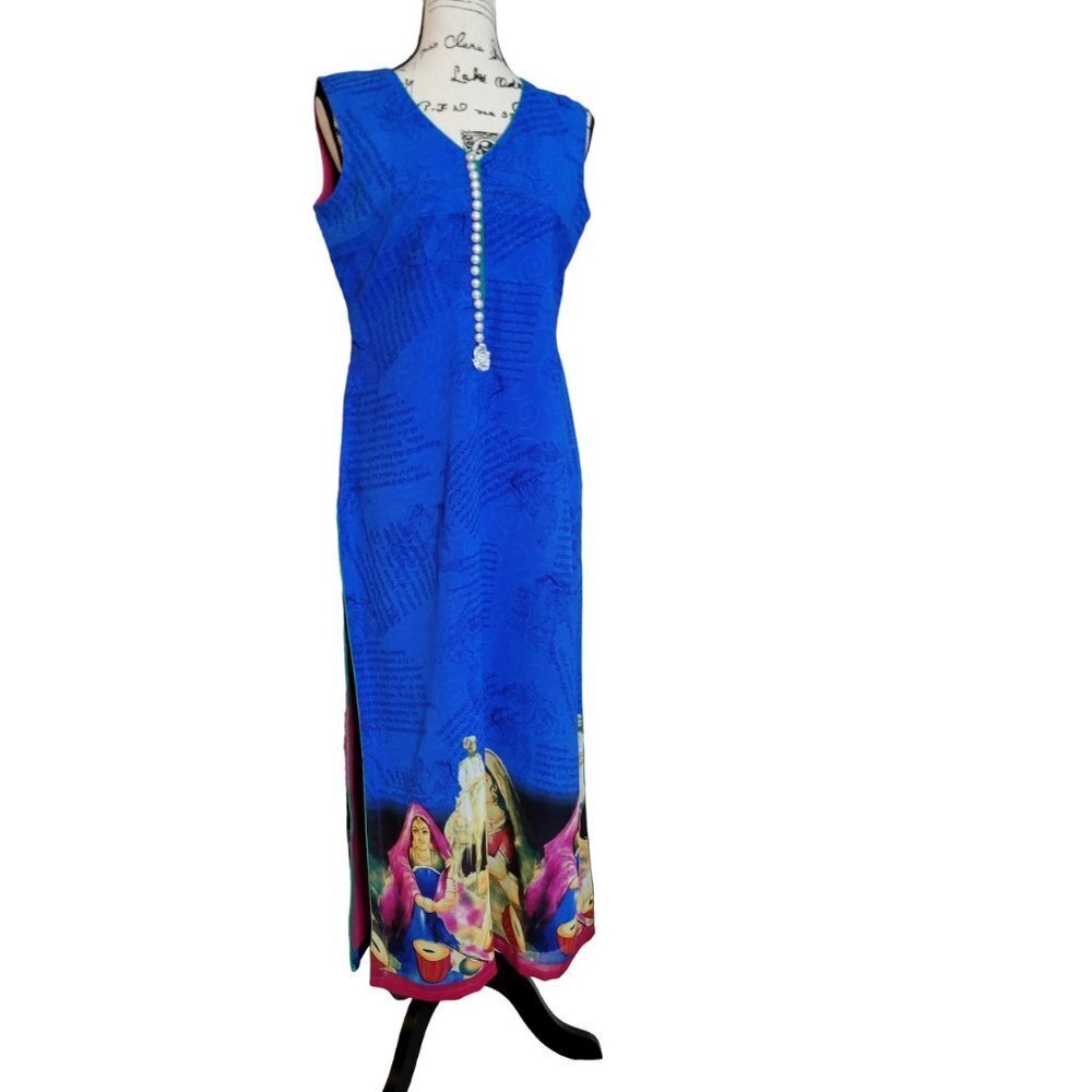 Traditional Indian Kameez Tunic Top with Graphic Hem